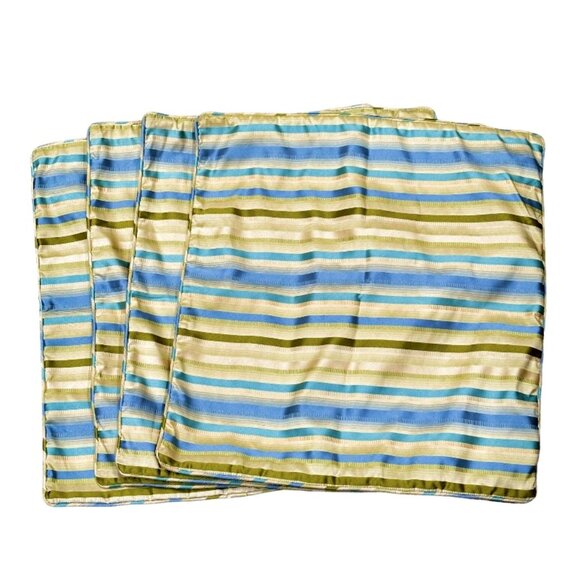 Pier 1 Throw Pillow Covers Set of 4 Blue Green Cream Stripes Zipper Closure - Picture 1 of 5